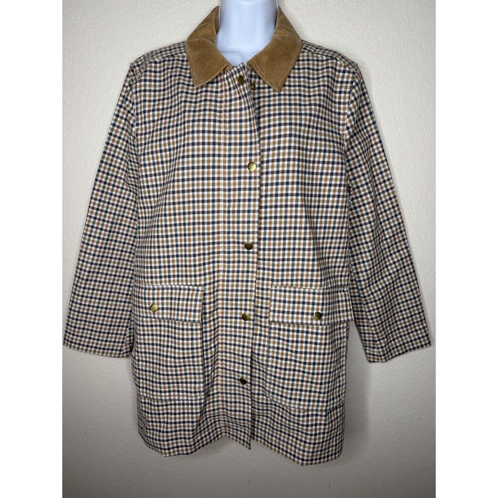 LOFT Tan Plaid Collar Jacket with Brown Trim - Picture 8 of 16